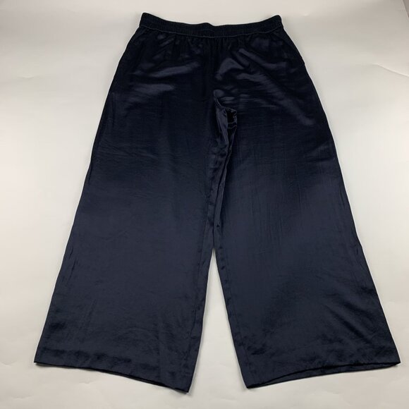 Express Dark Navy Satin Wide Leg Pull On Pant XL - Picture 1 of 7